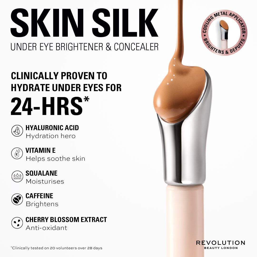 Revolution Skin Silk Radiant Serum Under Eye Brightener & Concealer Light Peach